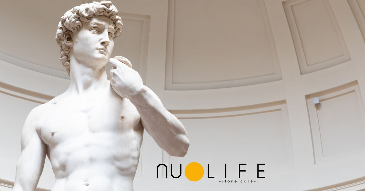 Close-up of Michelangelo's David sculpture showing marble detail